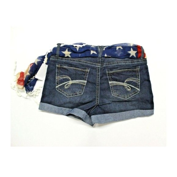 Women's Juniors Wallflower Americana Blue Jean Shorty Shorts - Blue Buffalo - 1 - Picture 2 of 3
